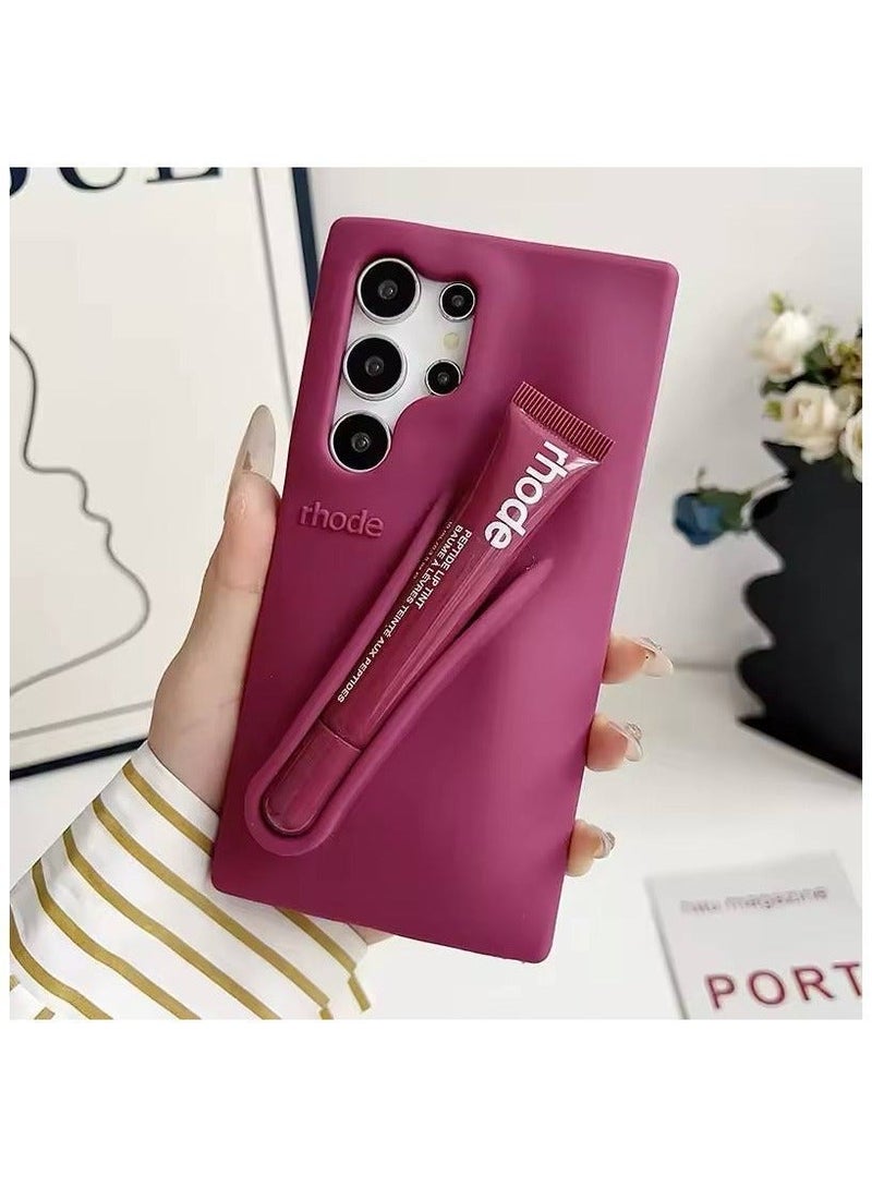 Lip Gloss Phone Case with Lip Tint, For Samsung Galaxy S26 Ultra Case Liquid Silicone Camera Protection Lipstick Lip Glaze Phone Case for Samsung Galaxy S26 Ultra (Raspberry Jelly)